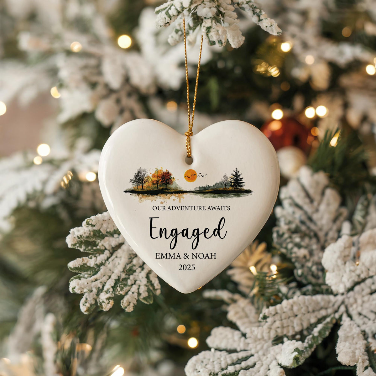 Personalized Engagement Ornament, Custom Ceramic Heart Keepsake