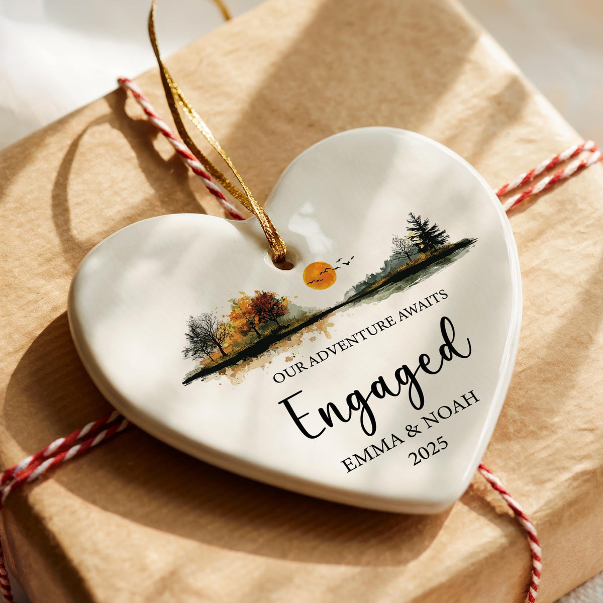 Personalized Engagement Ornament, Custom Ceramic Heart Keepsake