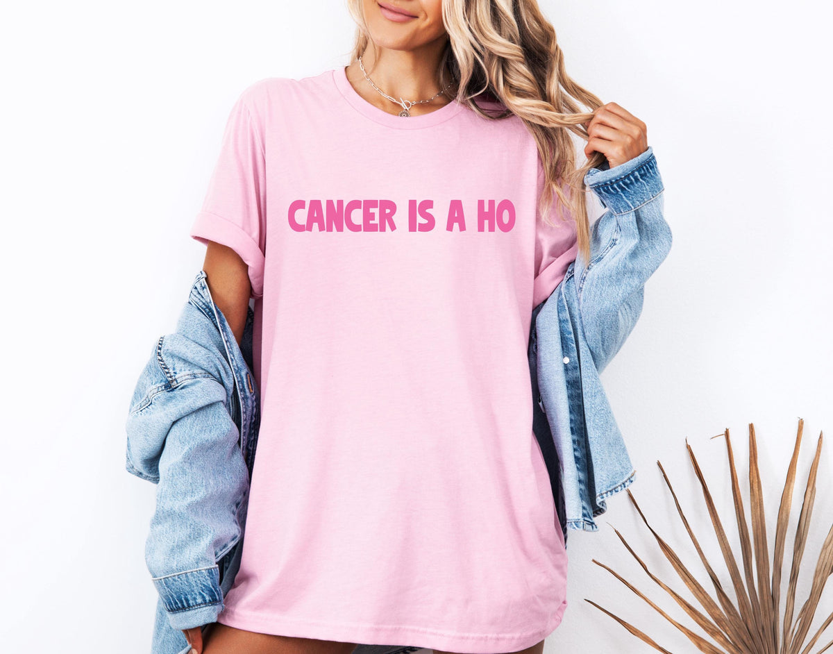 Cancer Is a Ho T-shirt, Breast Cancer Shirt, Cancer Support Gift, Cancer Fighter Tee, Pink Month Tees, Motivational Sweatshirt