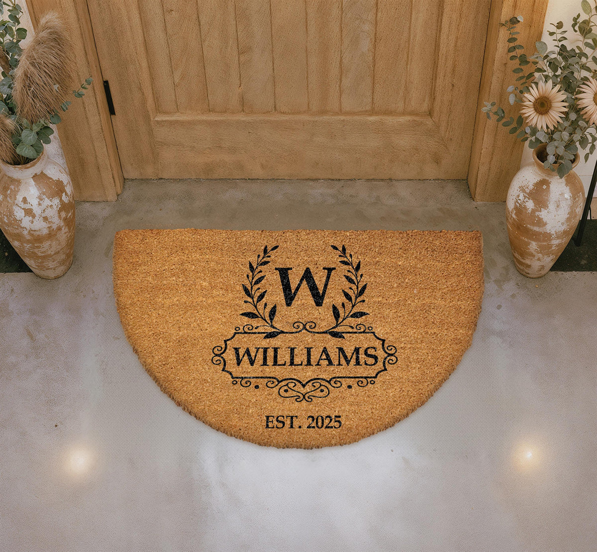 Personalized Family Name Doormat, Custom Monogram Welcome Mat, Natural Coir Entryway Rug