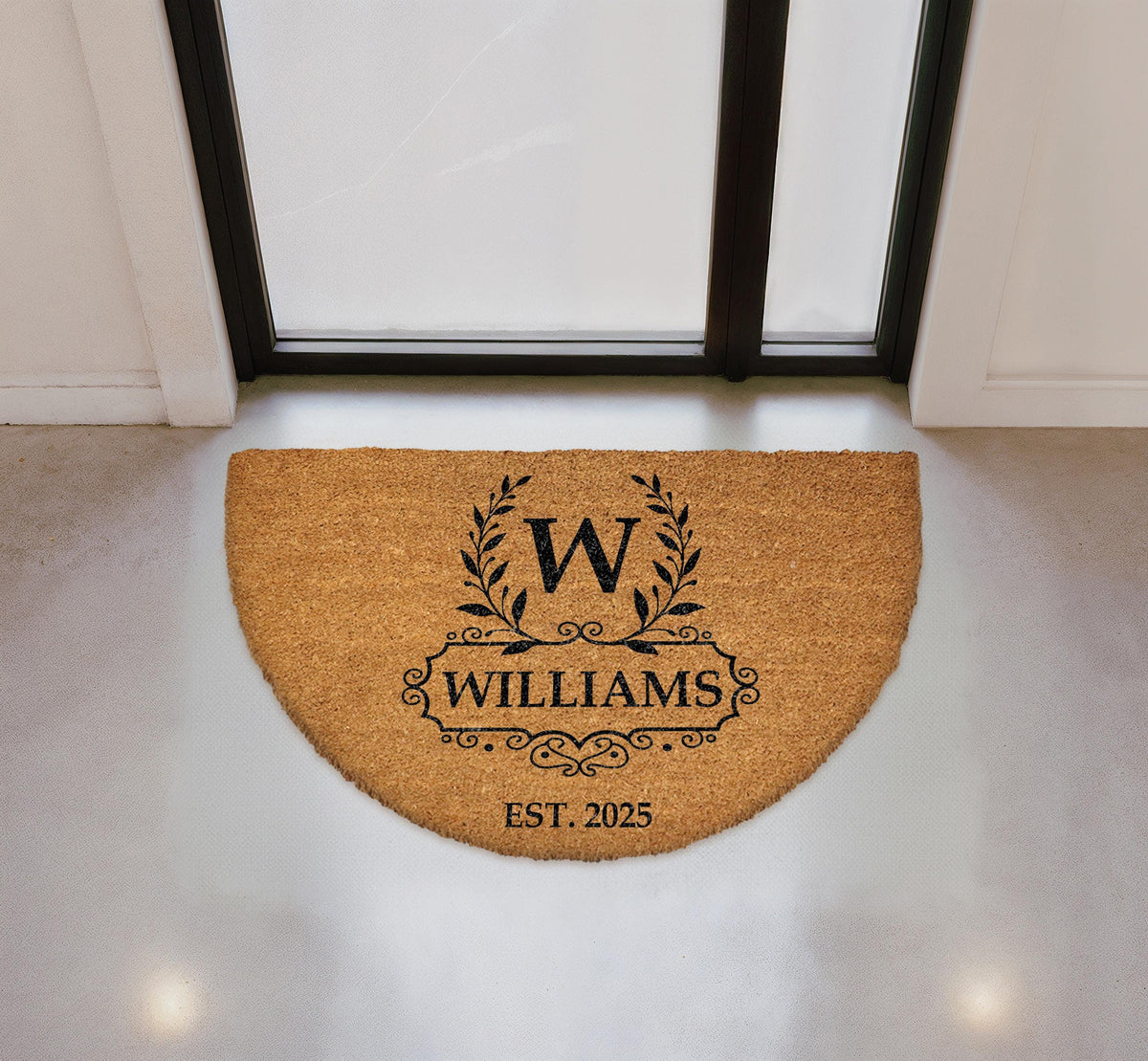 Personalized Family Name Doormat, Custom Monogram Welcome Mat, Natural Coir Entryway Rug