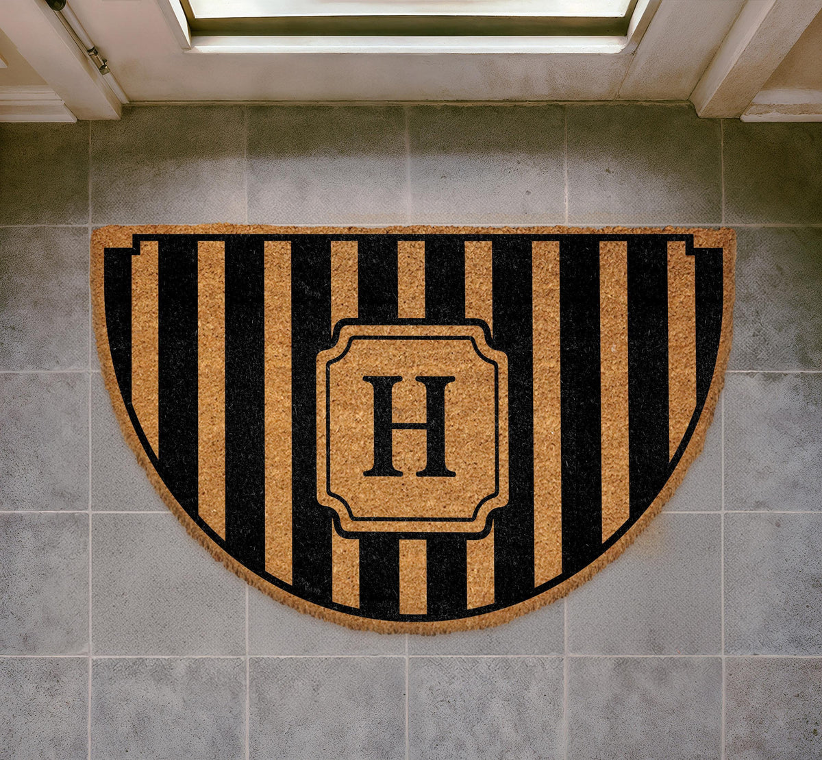 Personalized Striped Monogram Doormat, Custom Coir Welcome Mat, Semi-Circle Entryway Rug