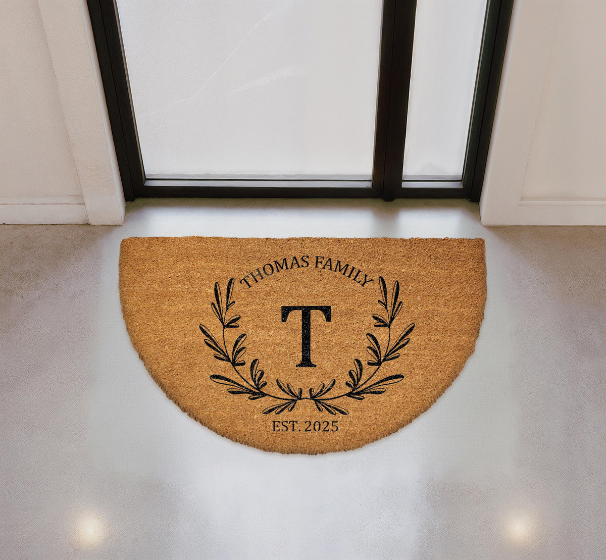 Personalized Monogram Doormat, Custom Family Name Welcome Mat, Natural Coir Entryway Mat