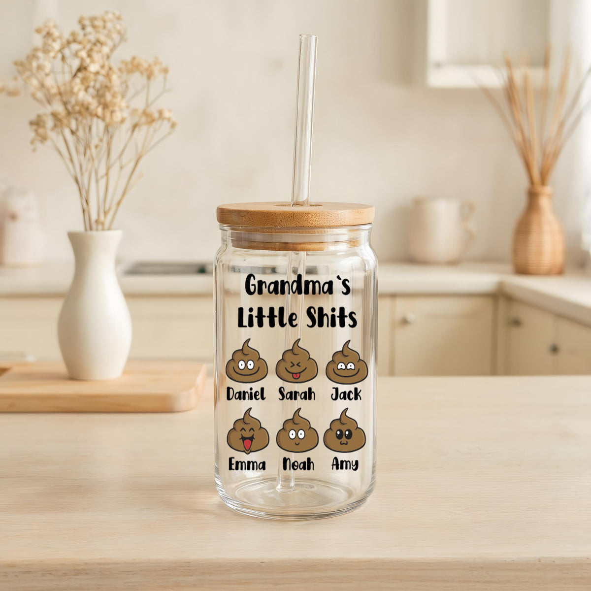 Customizable Grandma's Little Shits Can Glass Tumbler, Unique Granny Gift