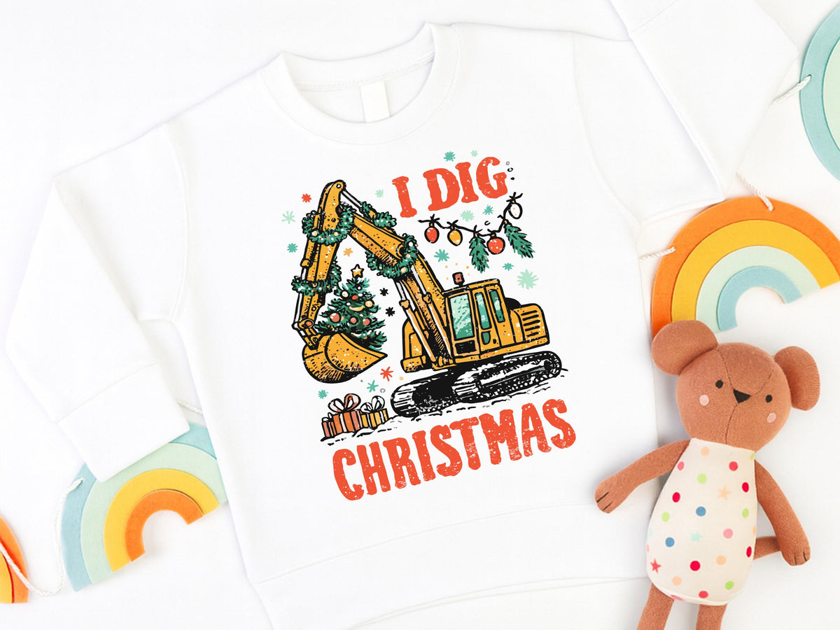 I Dig Christmas Shirt, Christmas Boys T-Shirt, Funny Christmas Kids Gift, Excavator Lover Christmas Sweatshirt, Toddler XMAS Tee