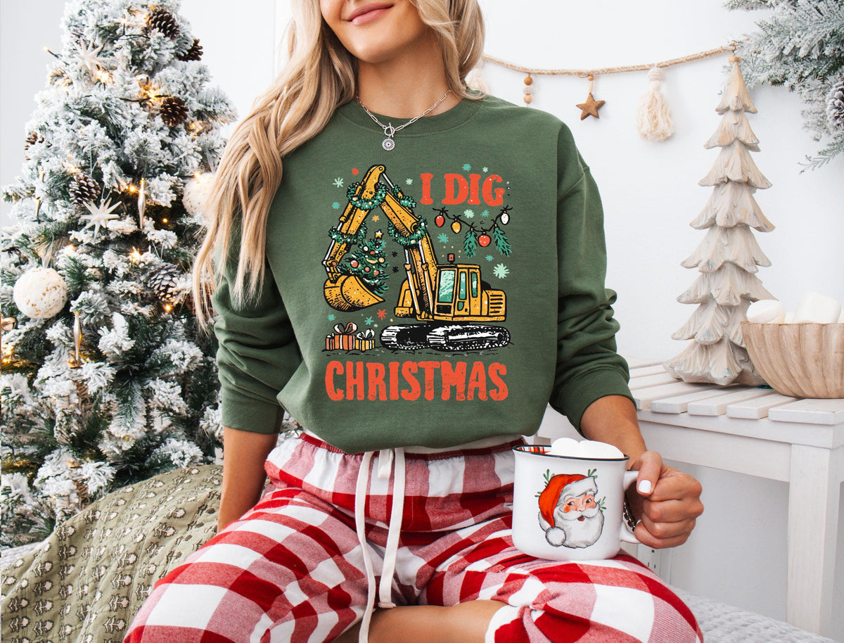 I Dig Christmas Shirt, Christmas Boys T-Shirt, Funny Christmas Kids Gift, Excavator Lover Christmas Sweatshirt, Toddler XMAS Tee