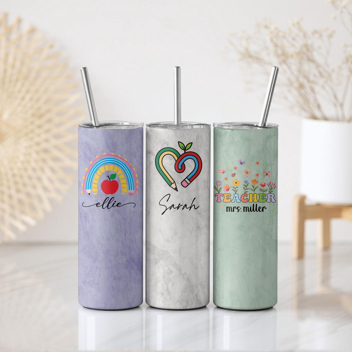 Personalizable School Tumblers With Straw, Teacher Appreciation Insulated Tumbler
