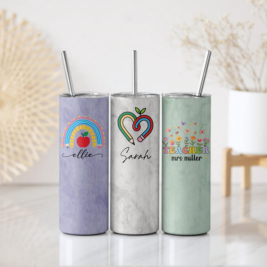 Personalizable School Tumblers With Straw, Teacher Appreciation Insulated Tumbler