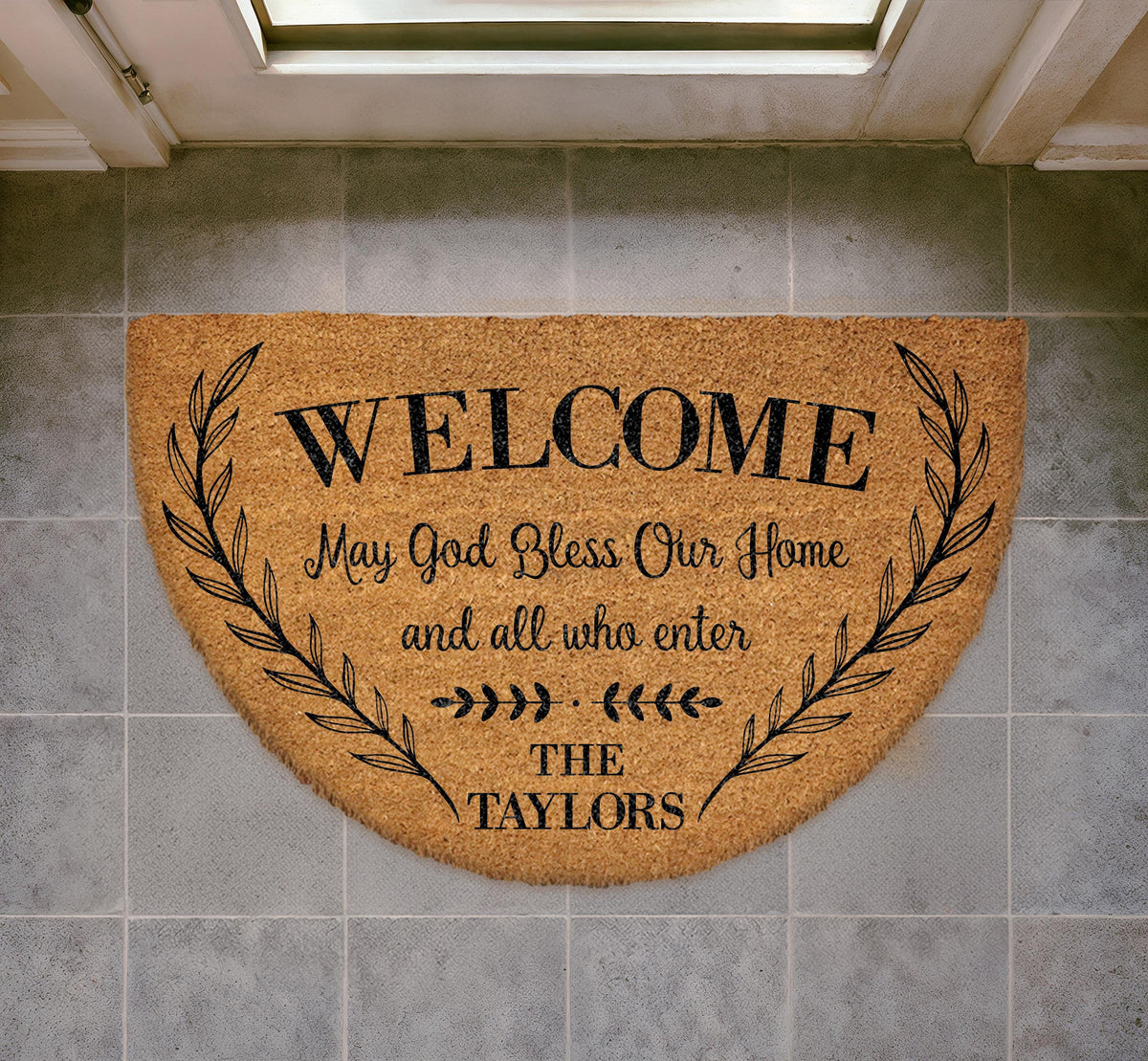 Personalized Family Name Doormat, May God Bless Our Home Welcome Mat