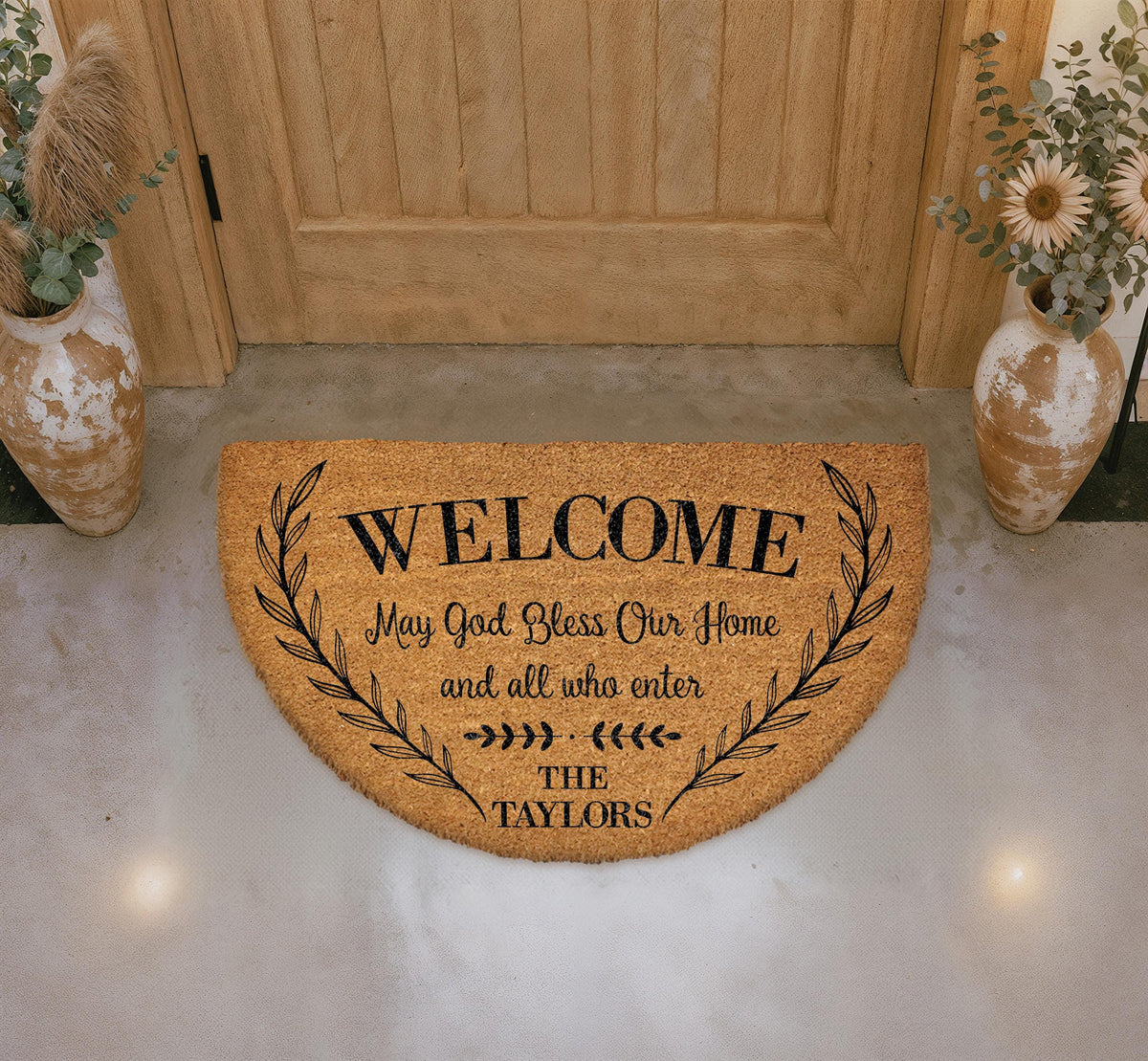 Personalized Family Name Doormat, May God Bless Our Home Welcome Mat