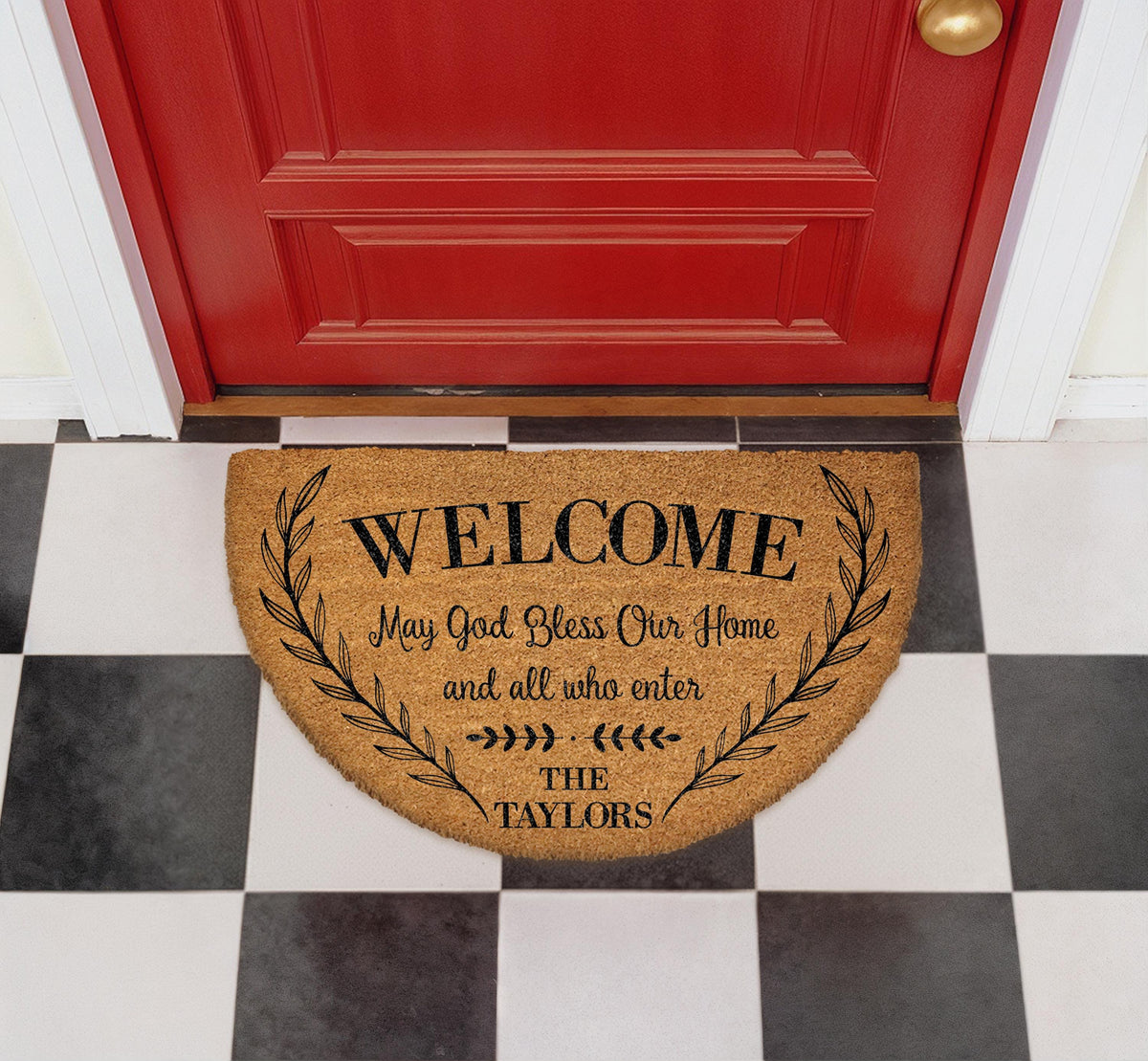 Personalized Family Name Doormat, May God Bless Our Home Welcome Mat