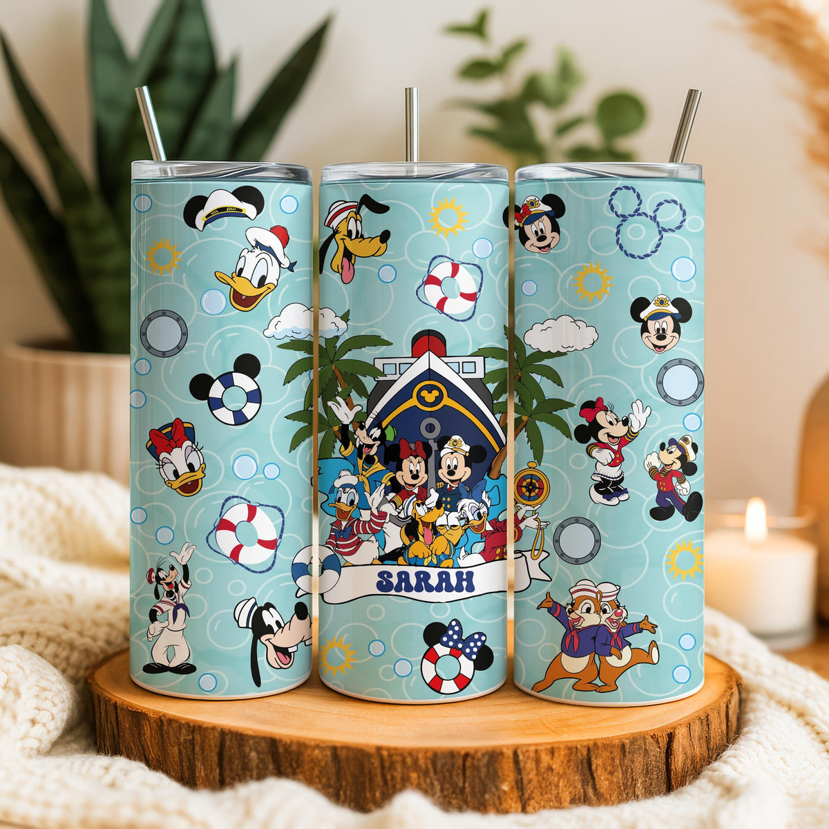 Personalized Cruise Tumbler with Straw, Cartoon Friends Family Vacation Gift