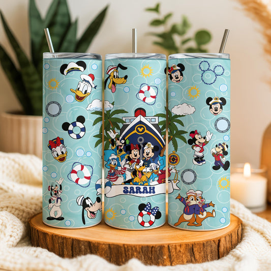 Personalized Cruise Tumbler with Straw, Cartoon Friends Family Vacation Gift