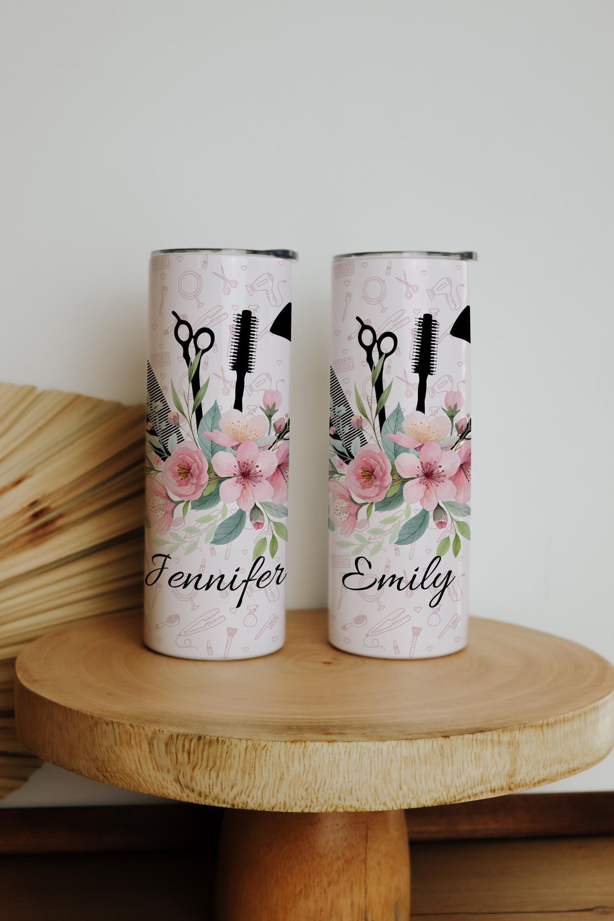 Personalized Hairstylist Tumbler With Straw, Floral Cosmetology Salon Cup