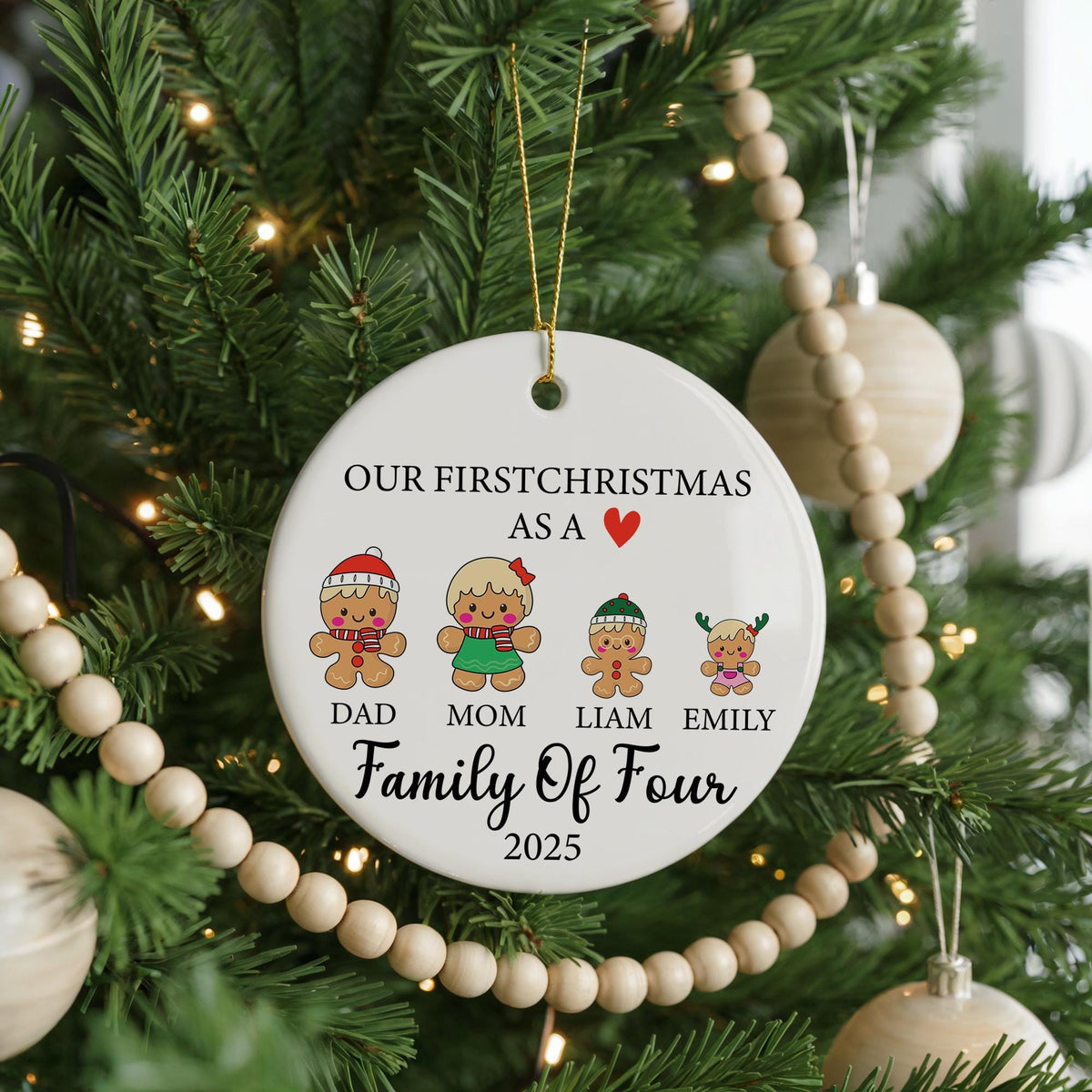 Personalized Family Christmas Ornament, Custom Ceramic Keepsake