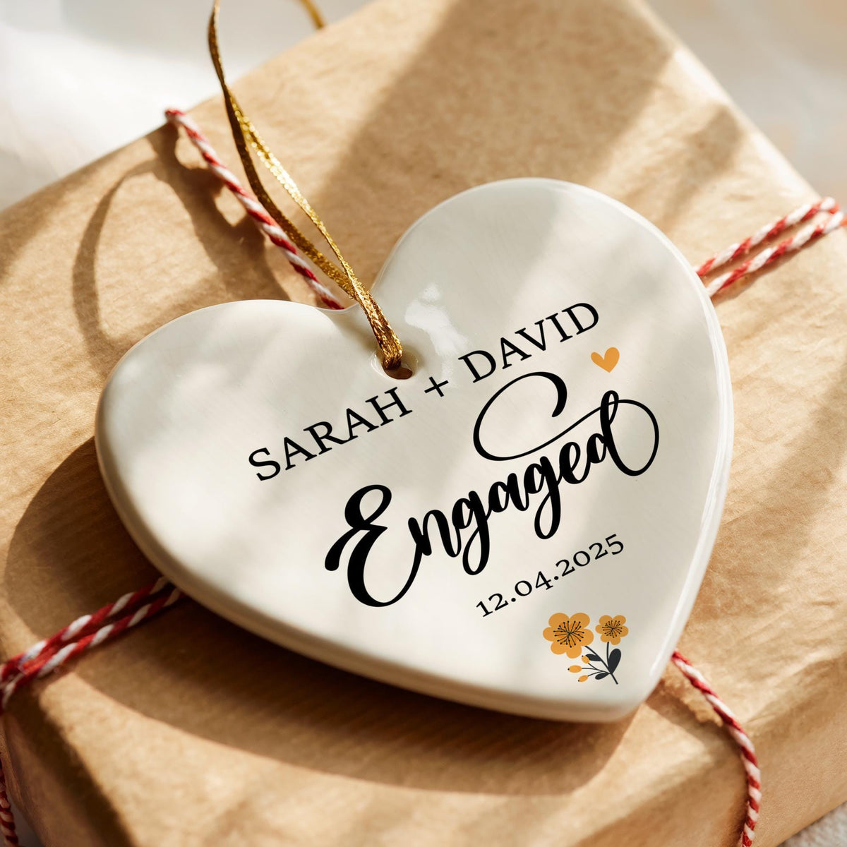 Personalized Engagement Christmas Ornament, Heart Keepsake