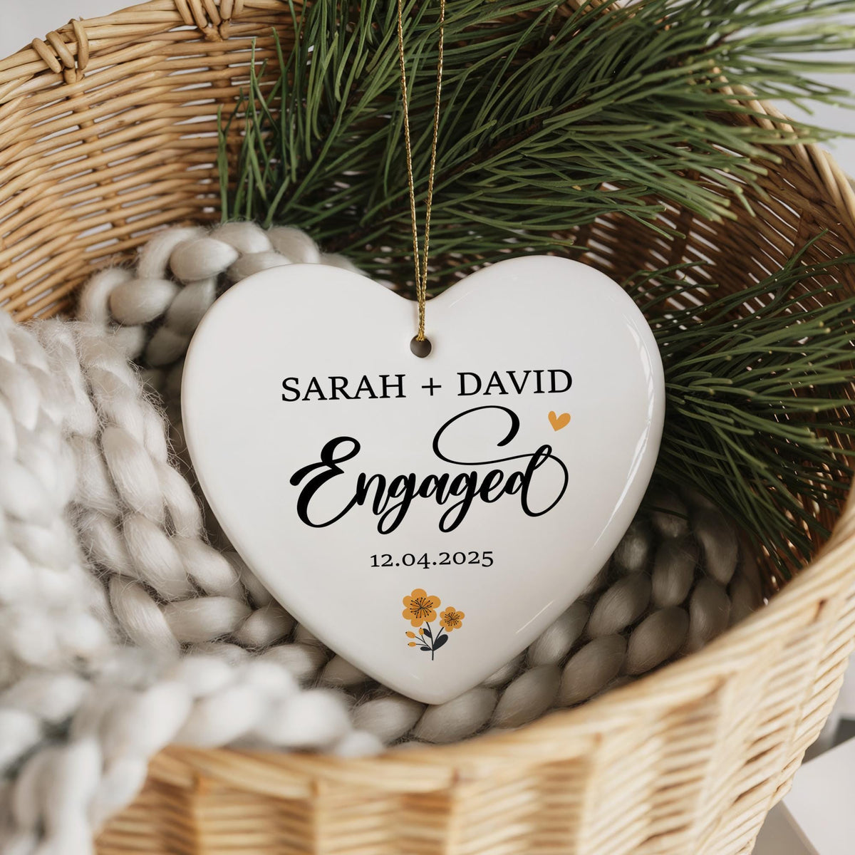 Personalized Engagement Christmas Ornament, Heart Keepsake