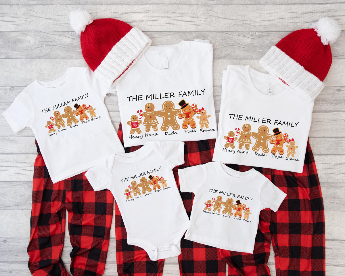 Gingerbread Family Shirt, Custom Name XMAS Sweater, Christmas Family Reunion Tee