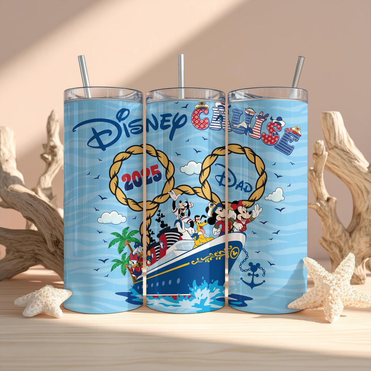 Custom Cartoon Friends Cruise Tumbler with Straw, Family Matching Nautical Cups, Vacation Gift
