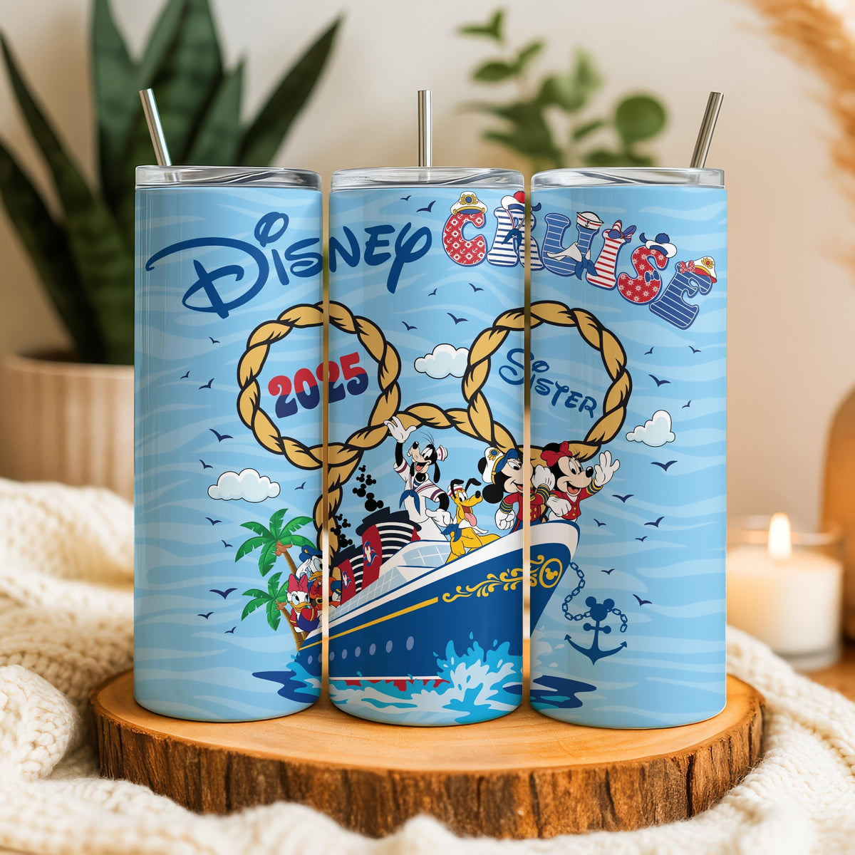 Custom Cartoon Friends Cruise Tumbler with Straw, Family Matching Nautical Cups, Vacation Gift