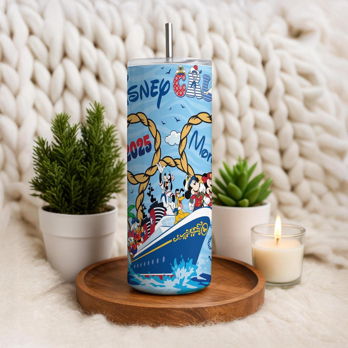 Custom Cartoon Friends Cruise Tumbler with Straw, Family Matching Nautical Cups, Vacation Gift