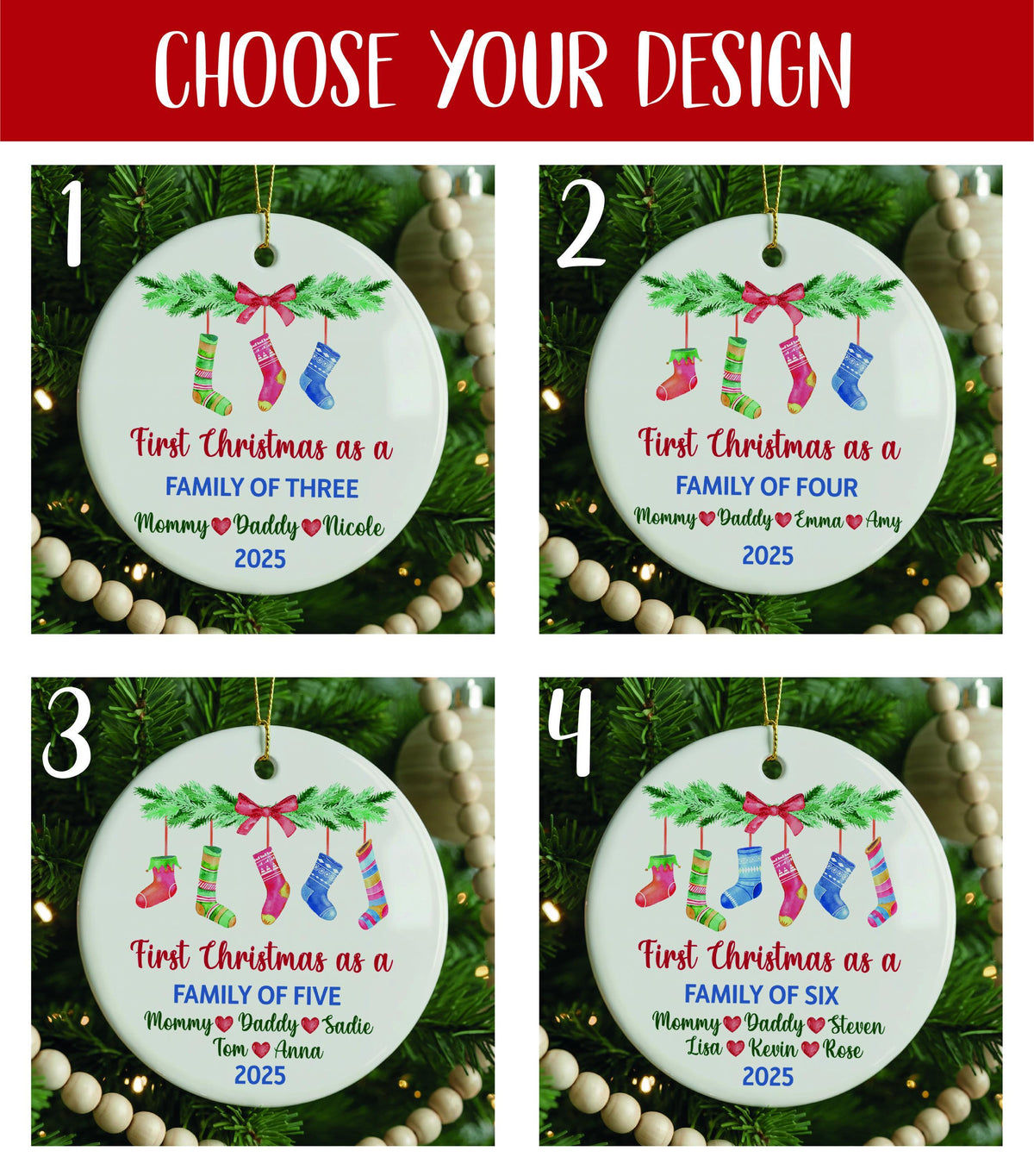 Personalized Family First Christmas Ornament, Ceramic Keepsake
