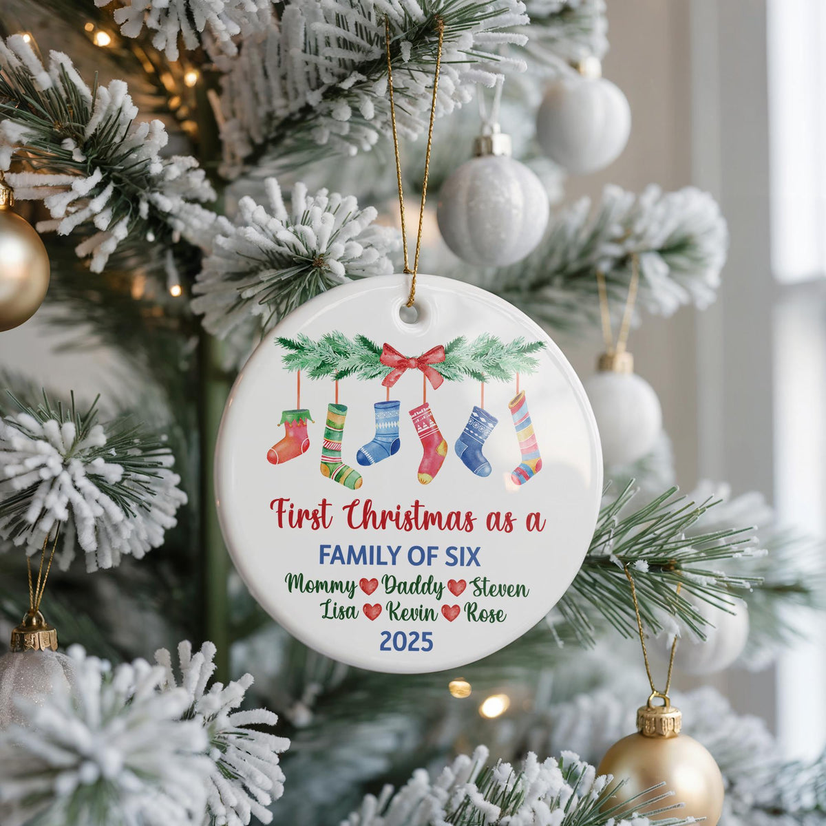 Personalized Family First Christmas Ornament, Ceramic Keepsake