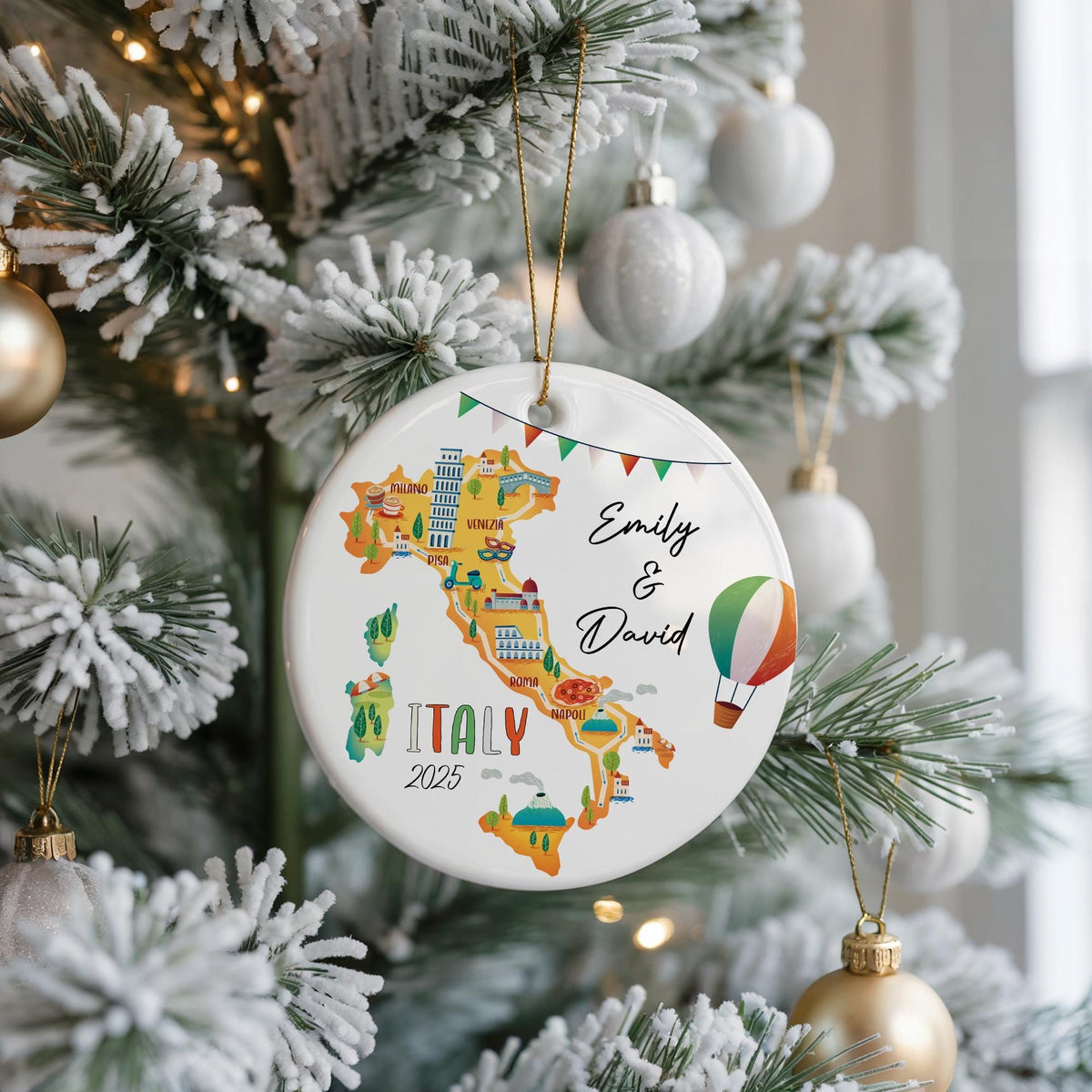 Personalized Italy Map Ornament, Custom Travel Keepsake, Ceramic Souvenir Gift