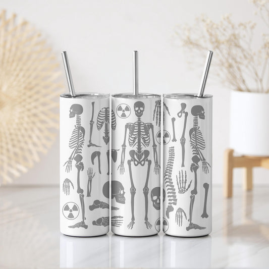 Skeleton Themed Tumbler With Straw, Human Bones Anatomical Stainless Steel Tumbler