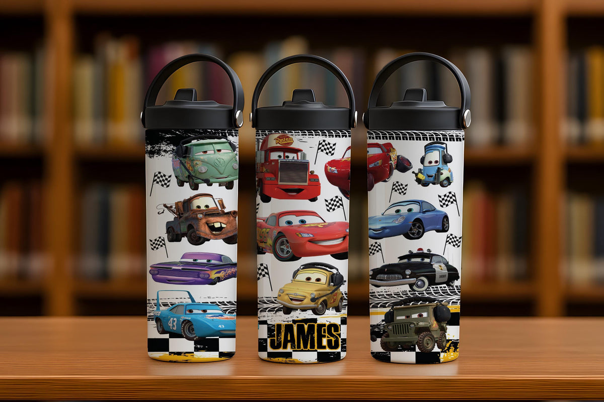 Personalized Racing Cars Tumbler With Foldable Straw, Car Lover Kids Insulated Water Cup