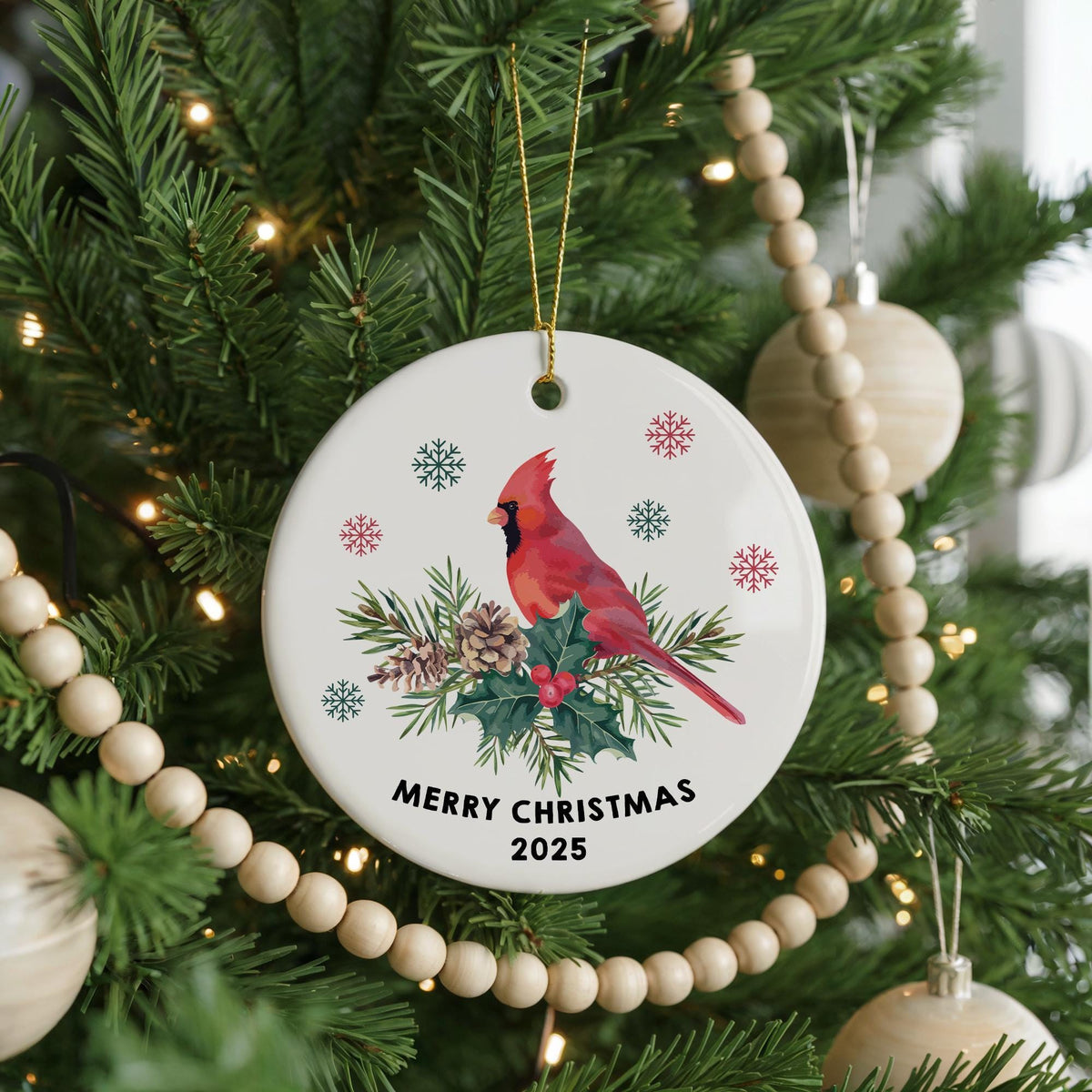 Cardinal Christmas Ornament, Ceramic Holiday Keepsake