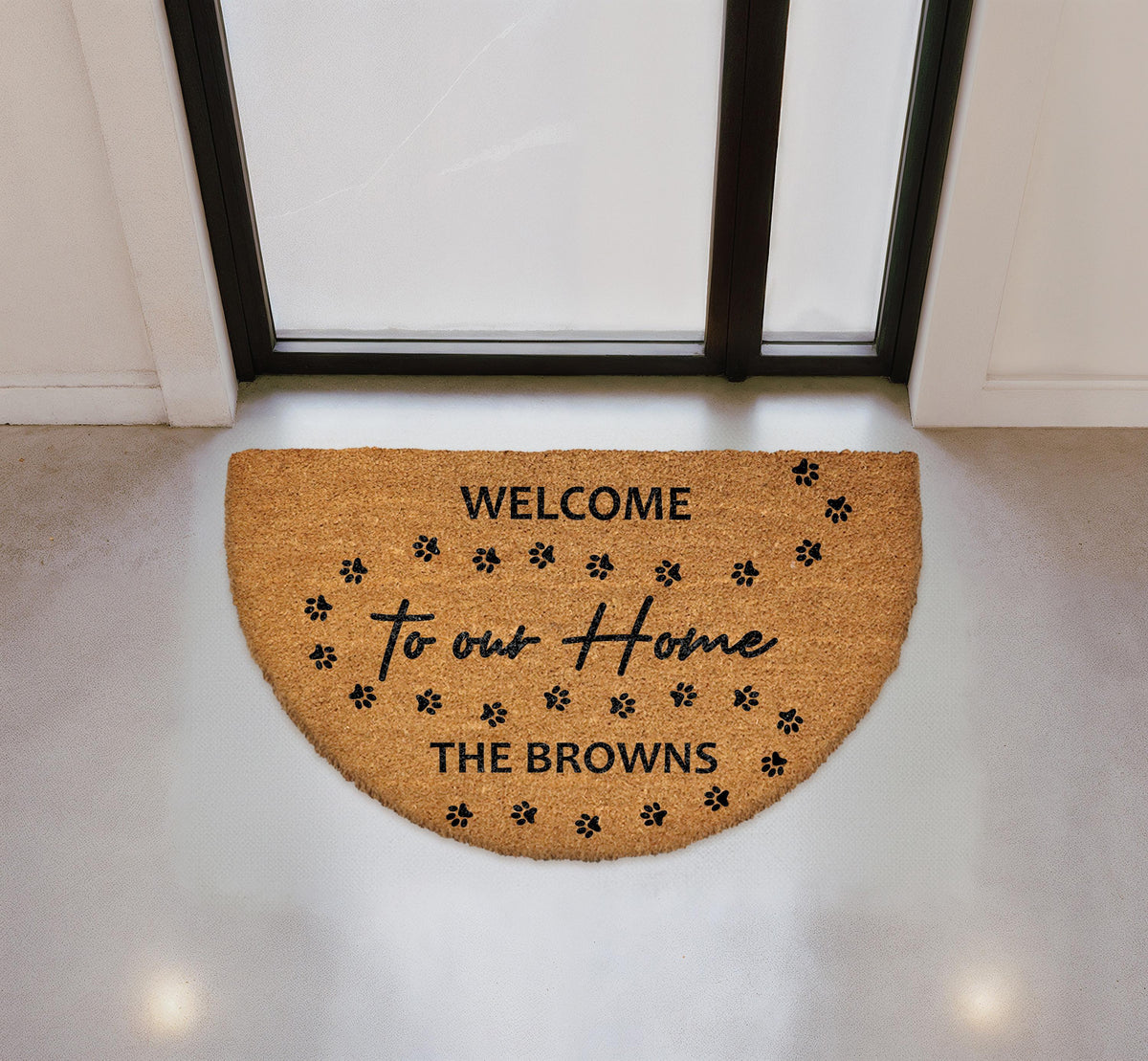 Personalized Family Name Doormat, Custom Welcome Mat with Paw Prints