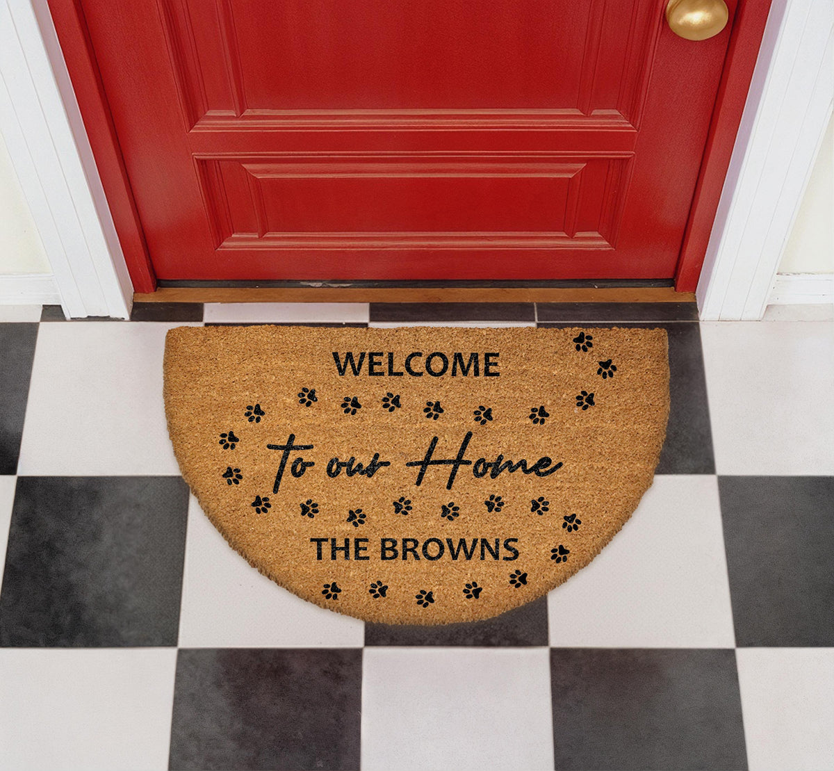 Personalized Family Name Doormat, Custom Welcome Mat with Paw Prints
