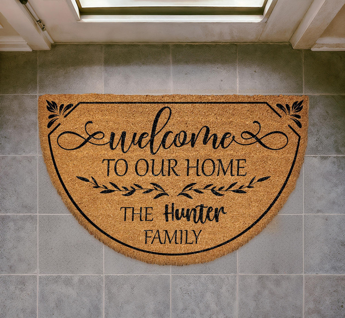 Personalized Family Name Welcome Mat, Elegant Script Outdoor Coir Doormat