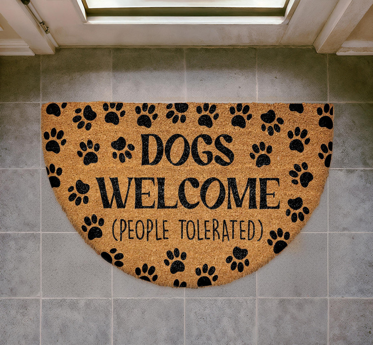 Funny Dog Welcome Mat, Paw Print Coir Doormat, Pet Lover Outdoor Entryway Rug