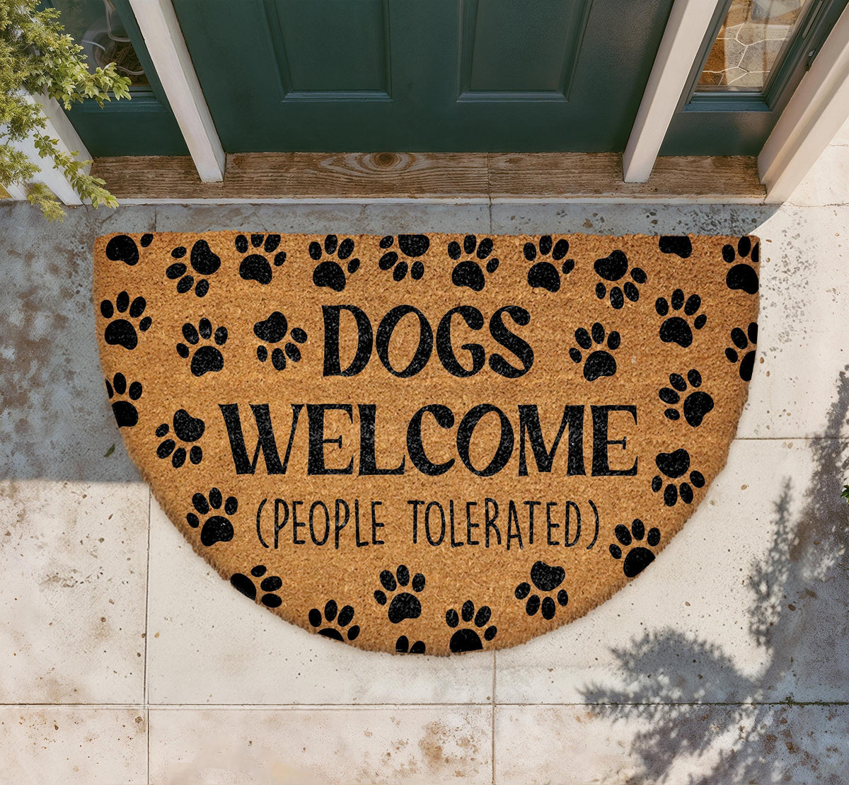 Funny Dog Welcome Mat, Paw Print Coir Doormat, Pet Lover Outdoor Entryway Rug