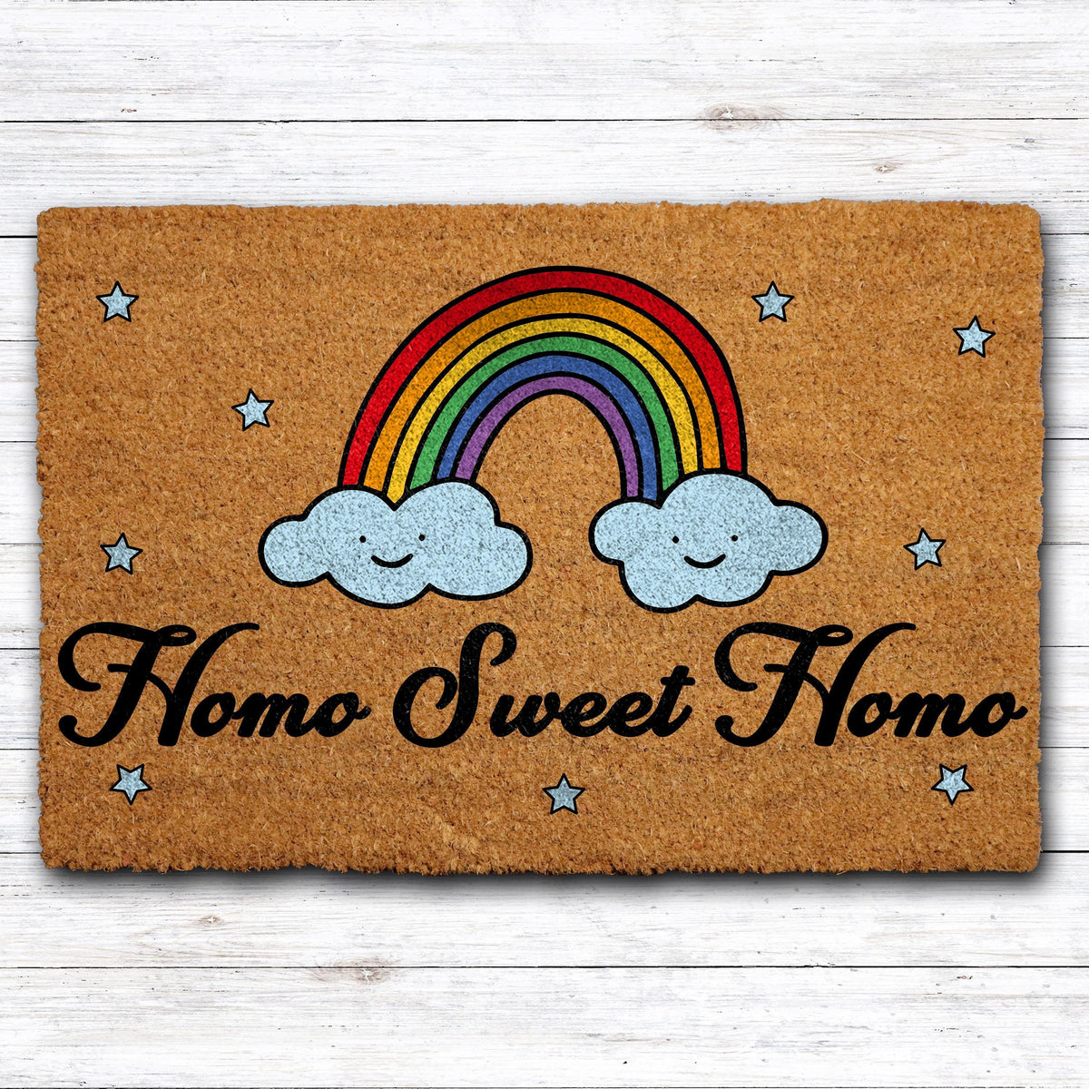 Homo Sweet Doormat, LGBTQ Welcome Mat, Rainbow Porch Coir Rug, Pride Month Decor