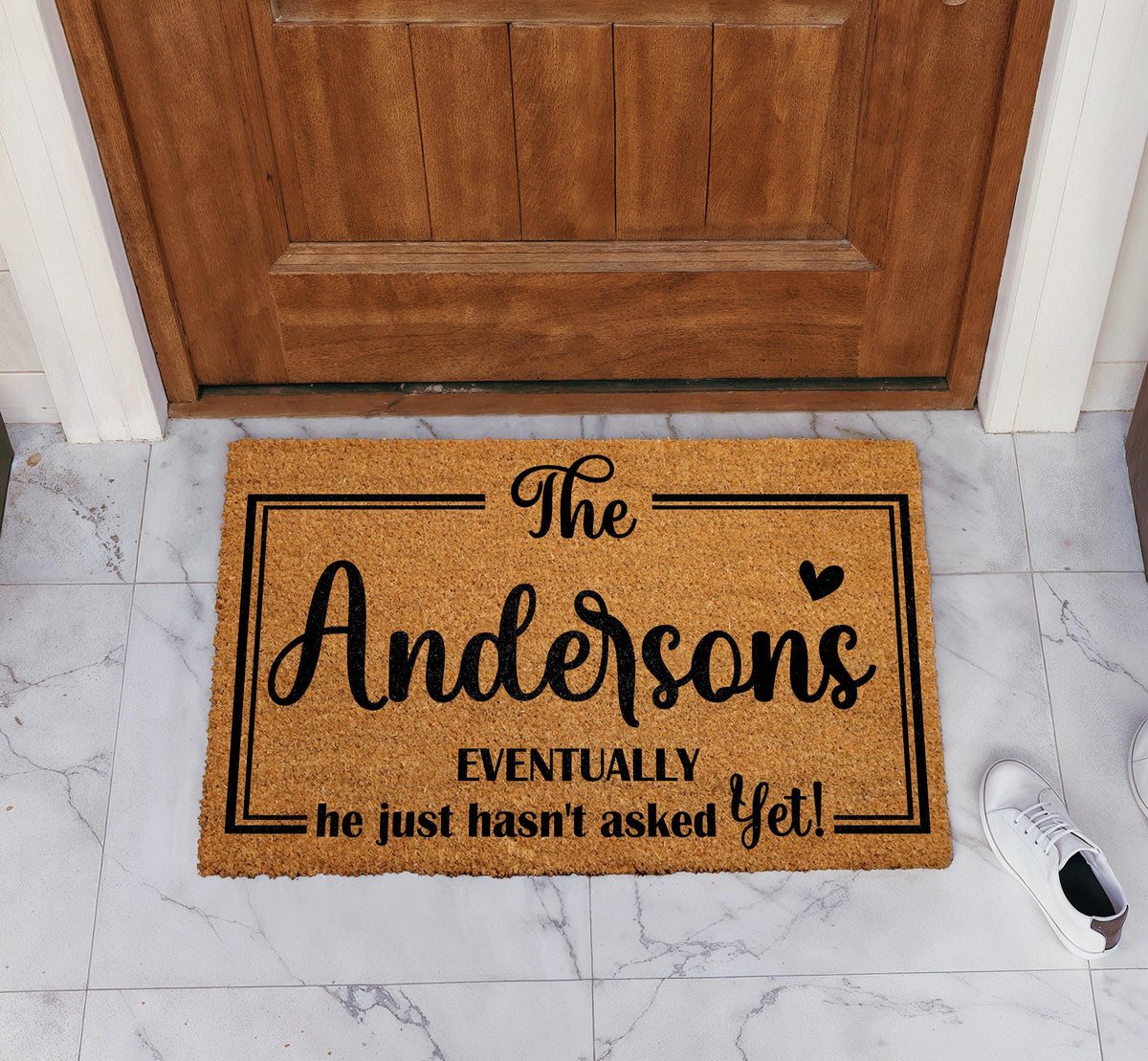 He Just Hasn't Asked Yet Welcome Mat, Personalized Future Bride Doormat