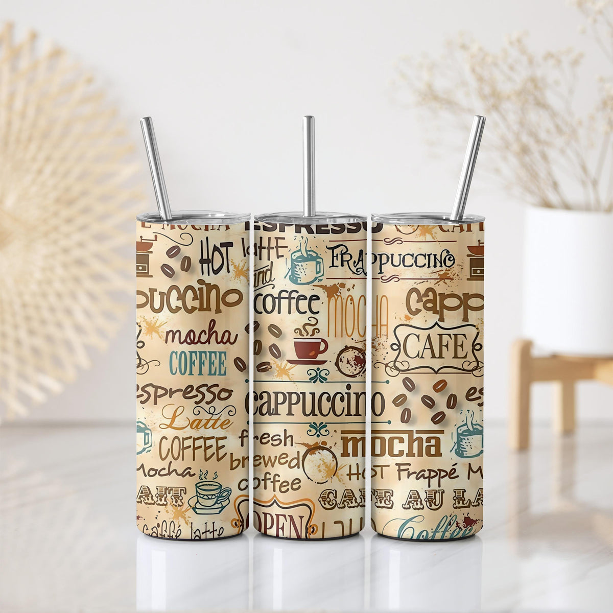 All Kinda Coffee Written Stainless Steel Tumbler, Coffee Lover Gift Insulated Tumbler