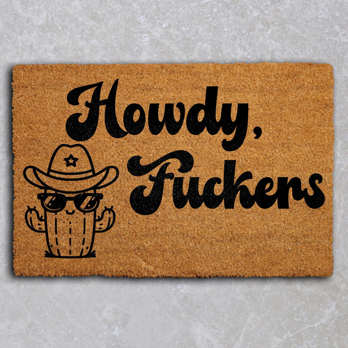 Howdy Fuckers Doormat, Cowboy Cactus Welcome Mat, Funny Western Home Decor