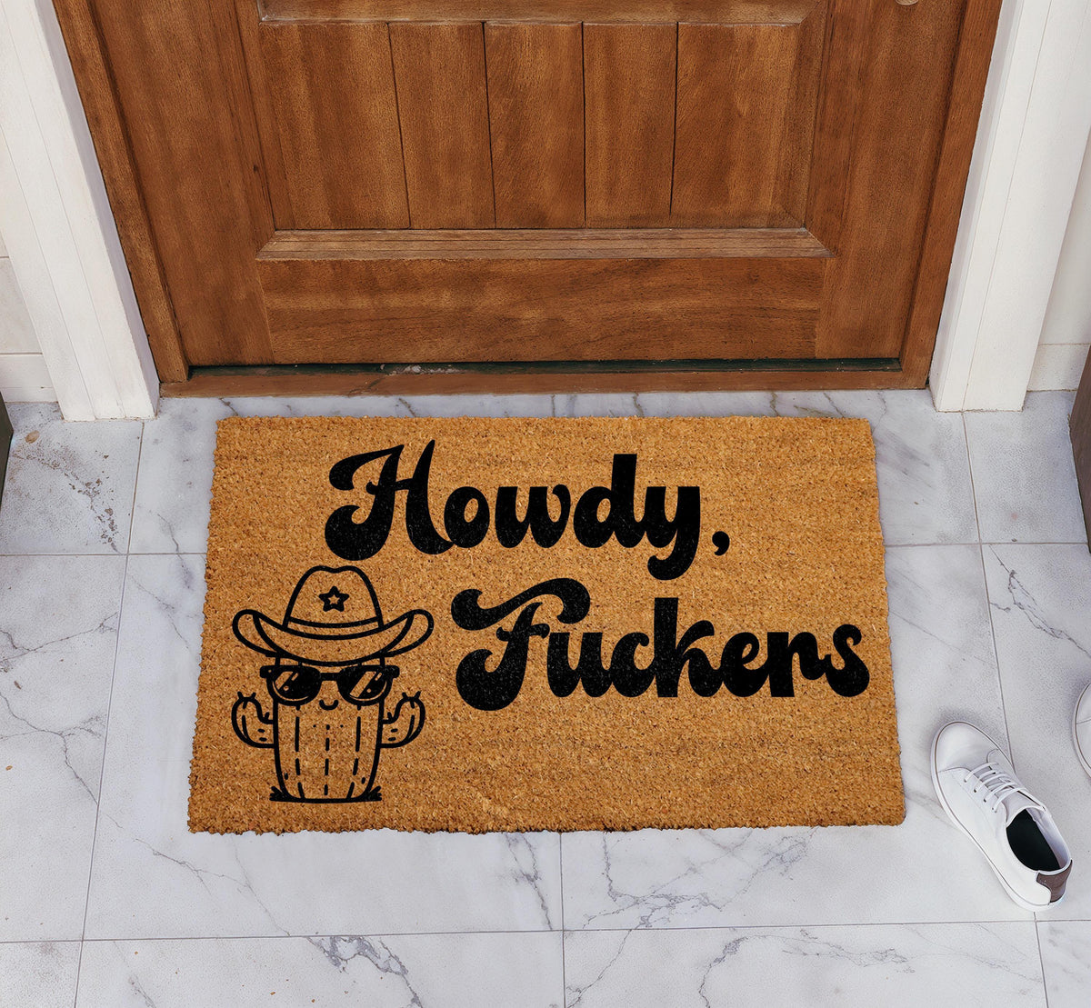 Howdy Fuckers Doormat, Cowboy Cactus Welcome Mat, Funny Western Home Decor