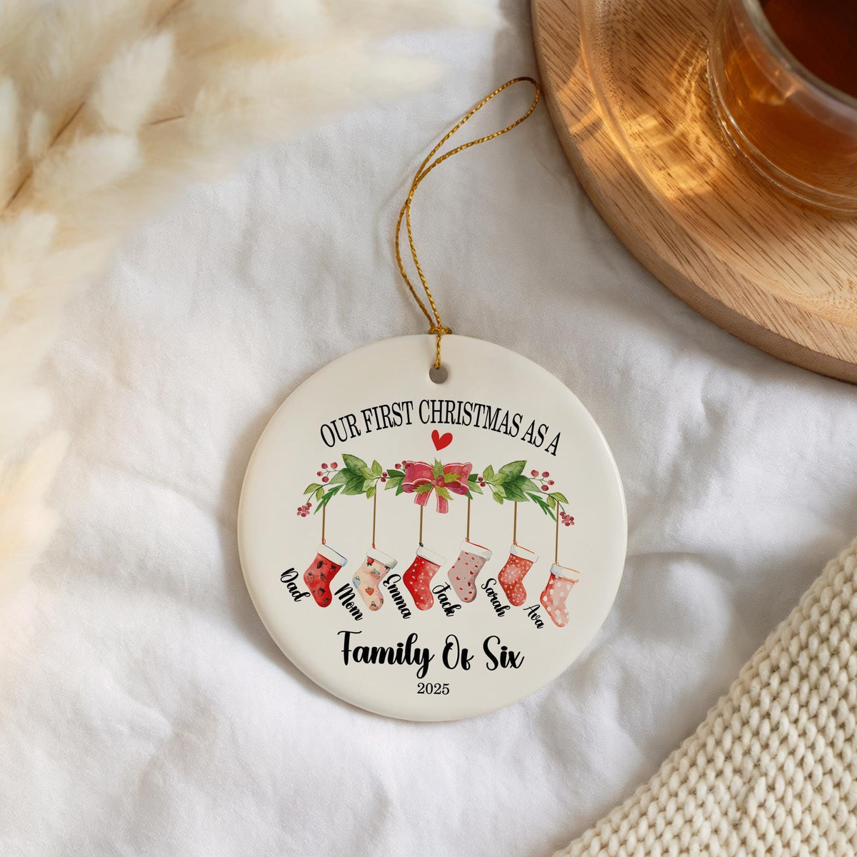 First Christmas As A Family Of Three Ornament, Personalized New Parent Holiday Gift