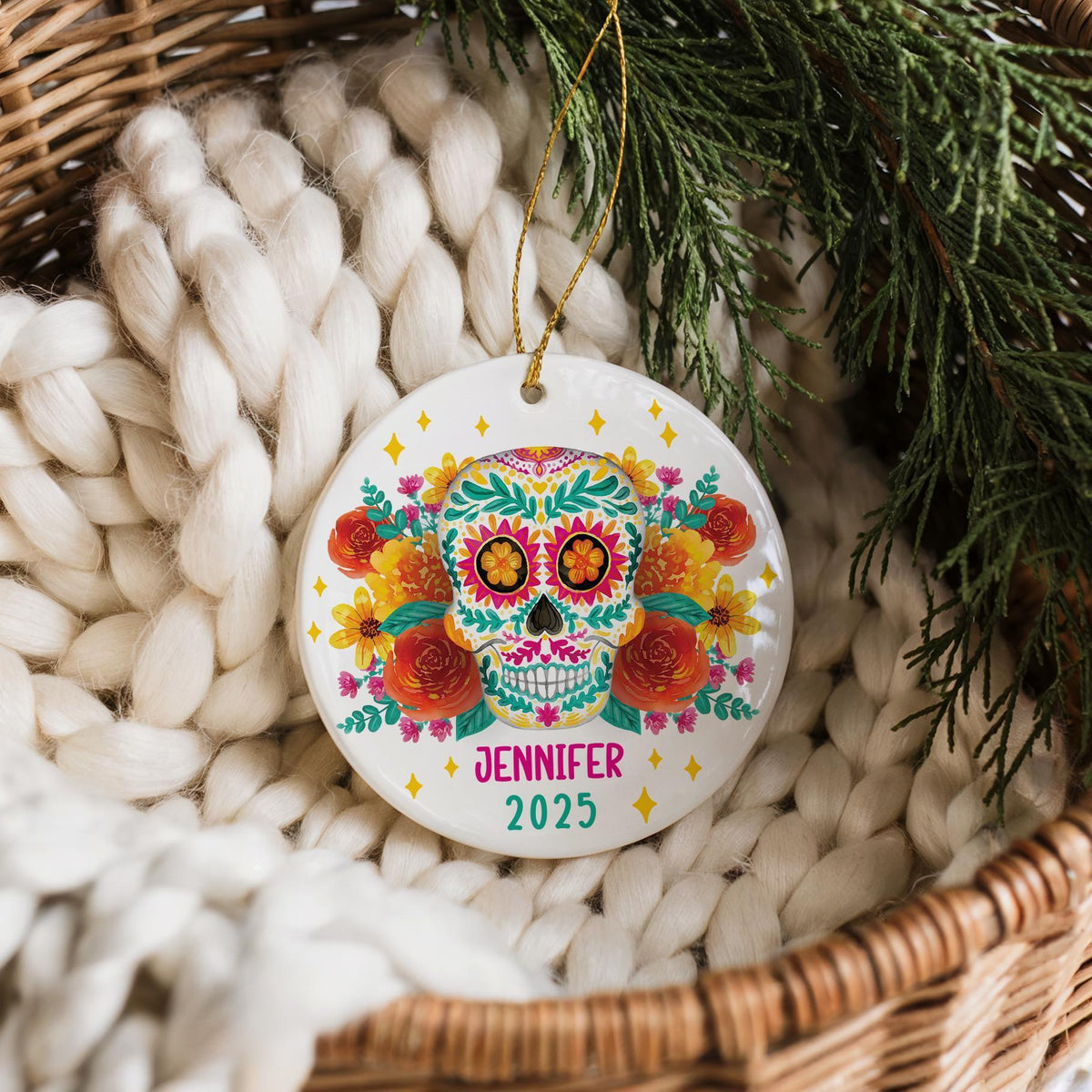 Personalized Sugar Skull Ornament, Custom Name Día de Muertos Ornament Gift