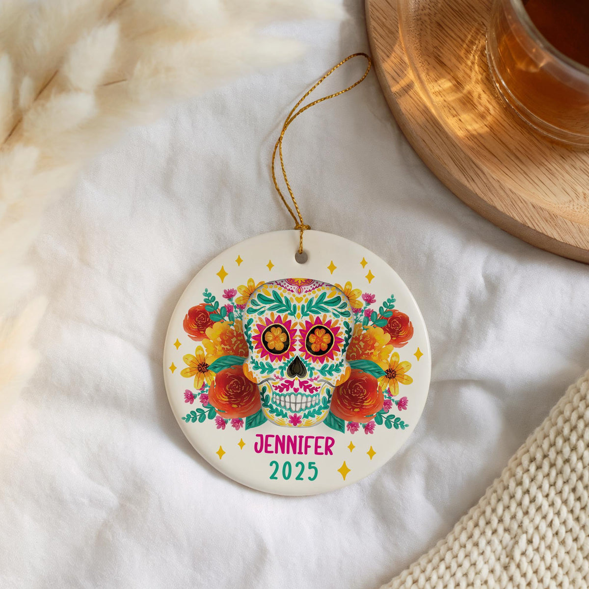 Personalized Sugar Skull Ornament, Custom Name Día de Muertos Ornament Gift
