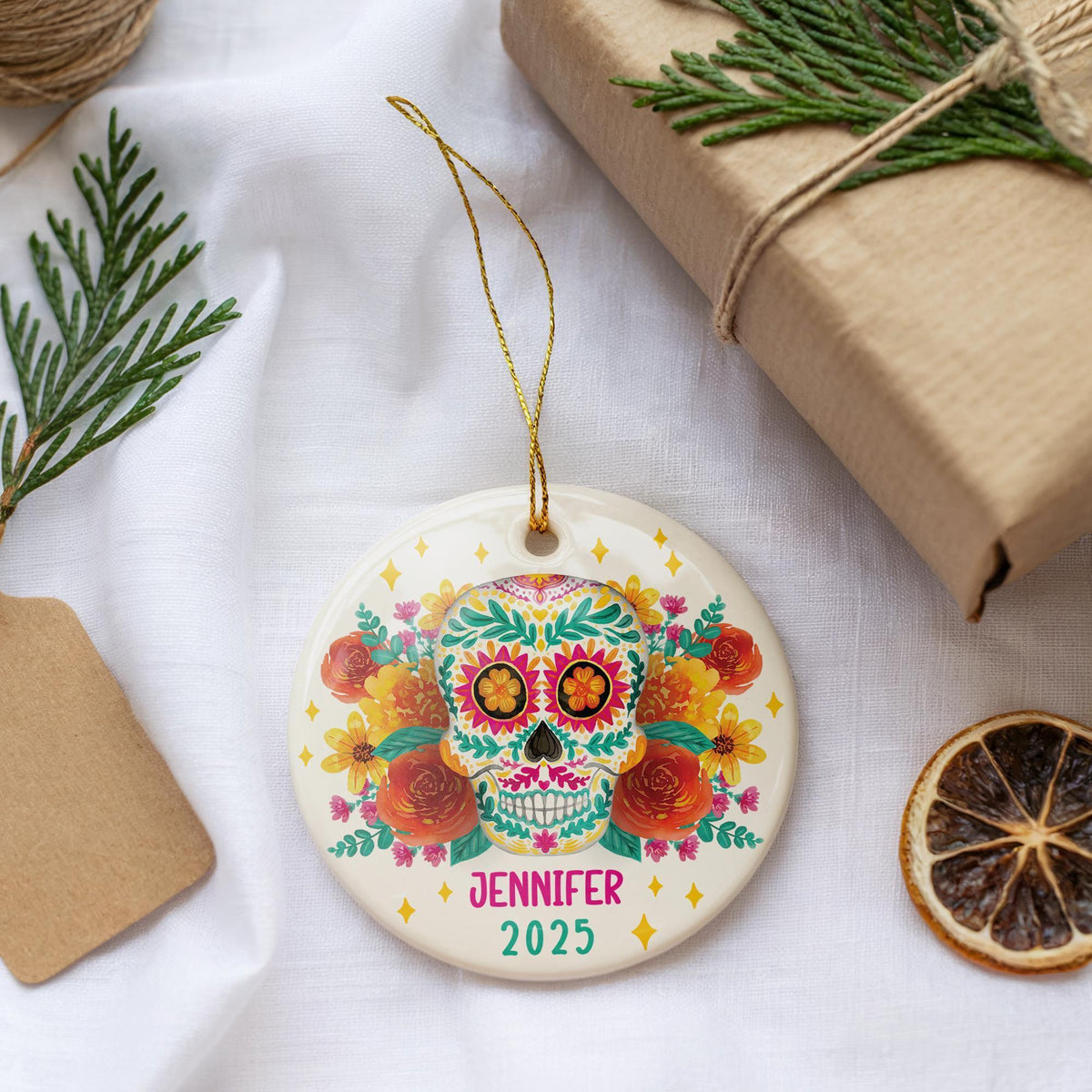 Personalized Sugar Skull Ornament, Custom Name Día de Muertos Ornament Gift