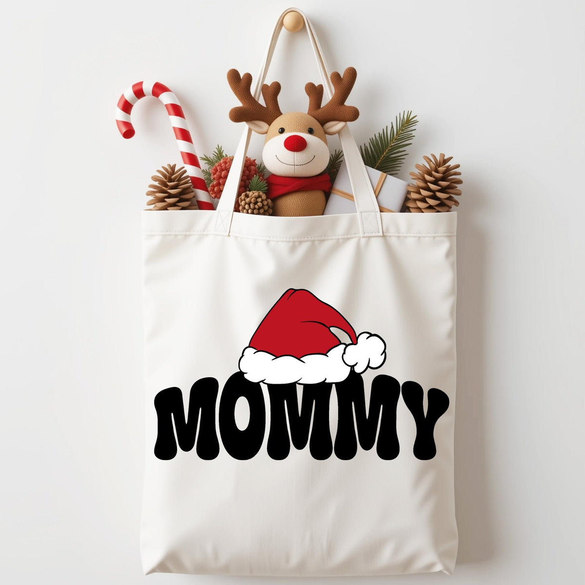 Custom Matching Family Christmas Tote Bag, Family Xmas Canvas Bag, Santa Hat Xmas Bag, Custom Name Christmas Crew Totes, Christmas Gift