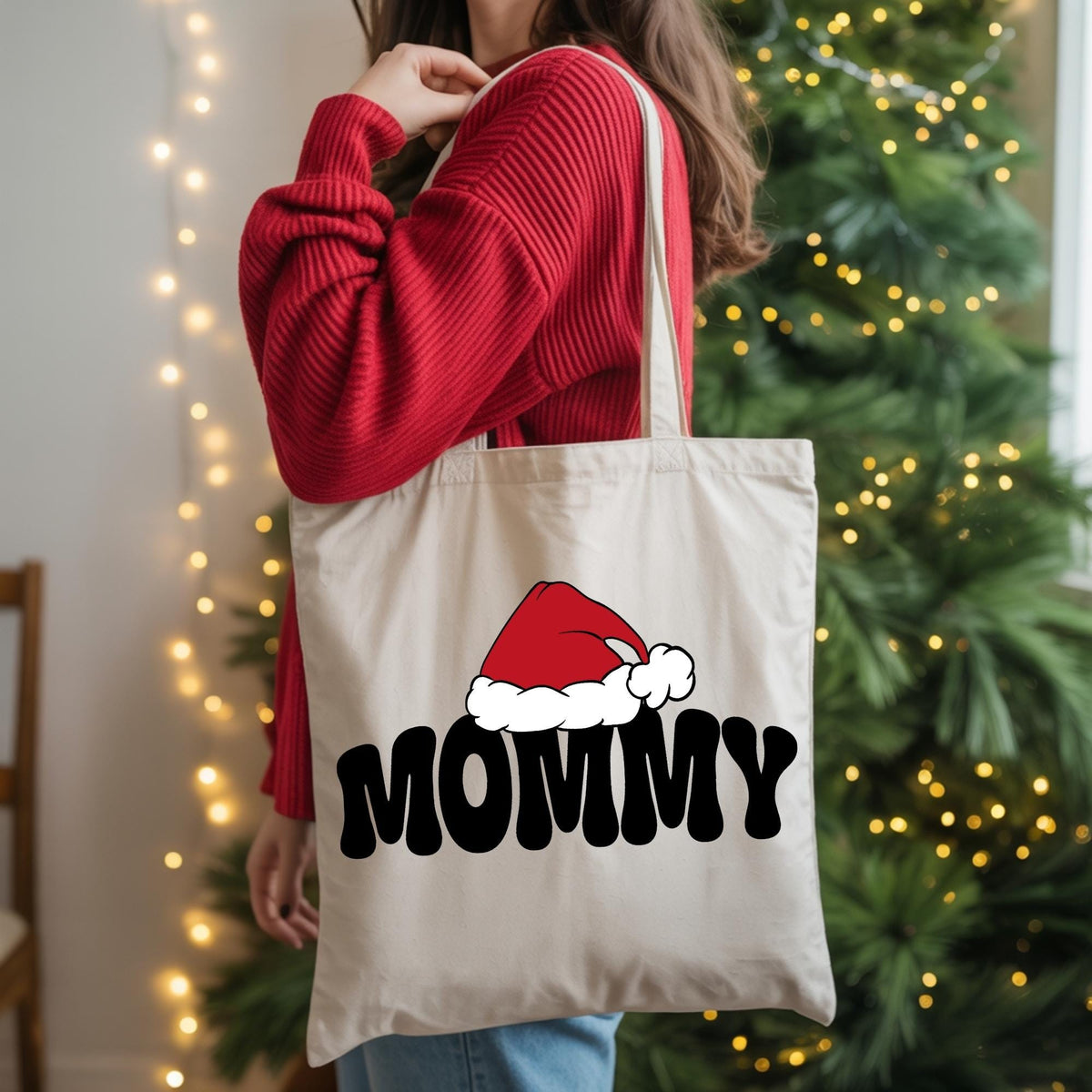 Custom Matching Family Christmas Tote Bag, Family Xmas Canvas Bag, Santa Hat Xmas Bag, Custom Name Christmas Crew Totes, Christmas Gift