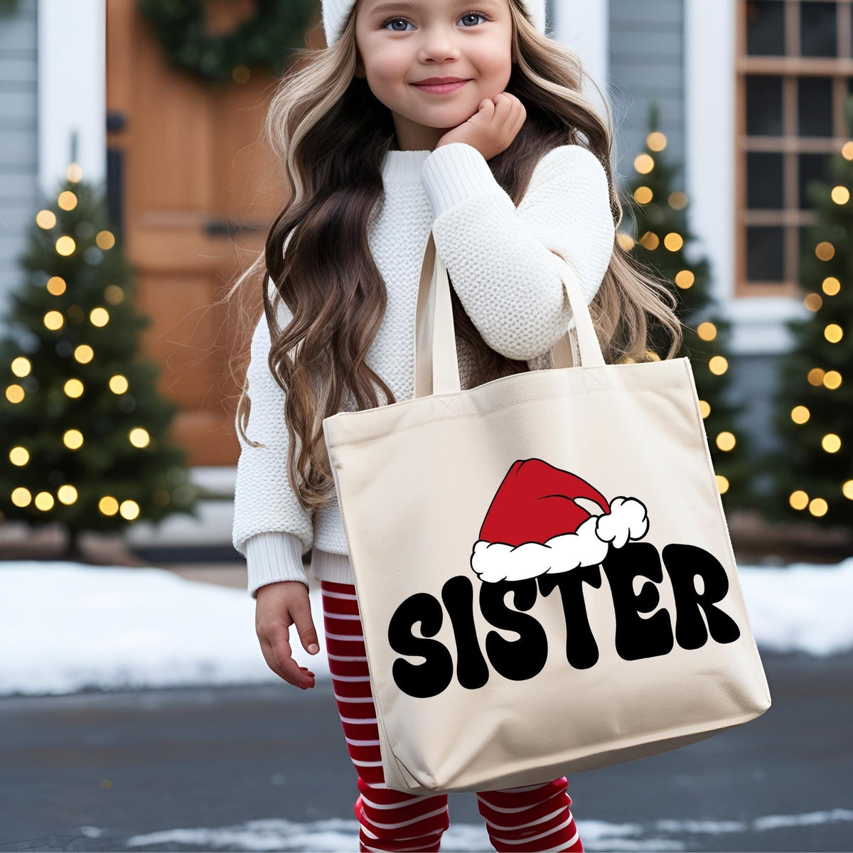 Custom Matching Family Christmas Tote Bag, Family Xmas Canvas Bag, Santa Hat Xmas Bag, Custom Name Christmas Crew Totes, Christmas Gift