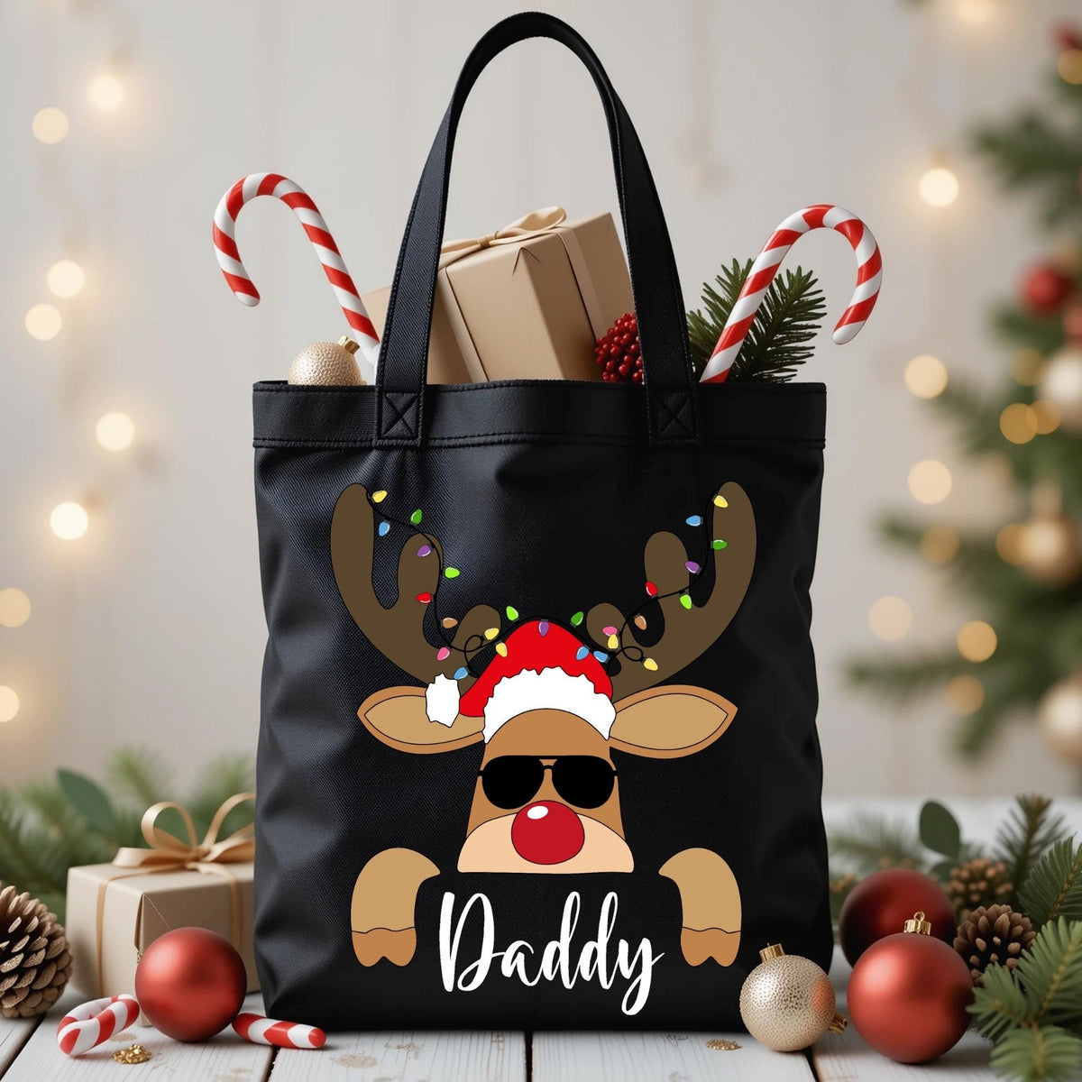 Reindeer Family Christmas Tote Bag, Personalized Christmas Canvas Bag, Custom Christmas Bag, Matching Xmas Party Tote Bags, Christmas Gift