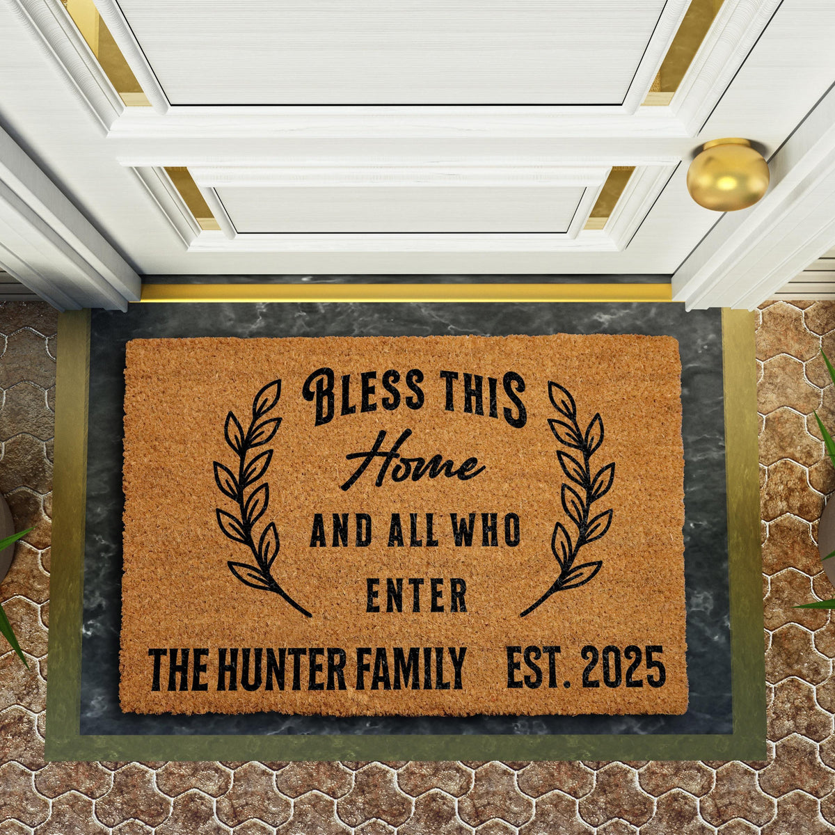 Bless This Home Doormat, Custom Family Name Welcome Mat, Personalized Family Doormat